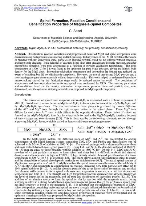 magnesia-schmelzspinell|(PDF) Spinel Formation, Reaction Conditions and Densification .